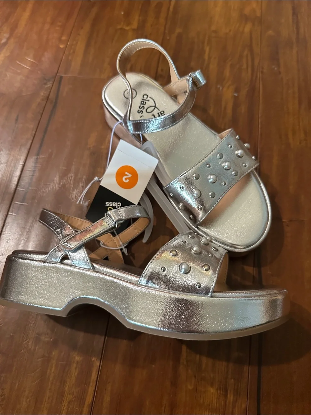 Art Class Silver Metallic Studded Platform Sandals Girls 2 NWT